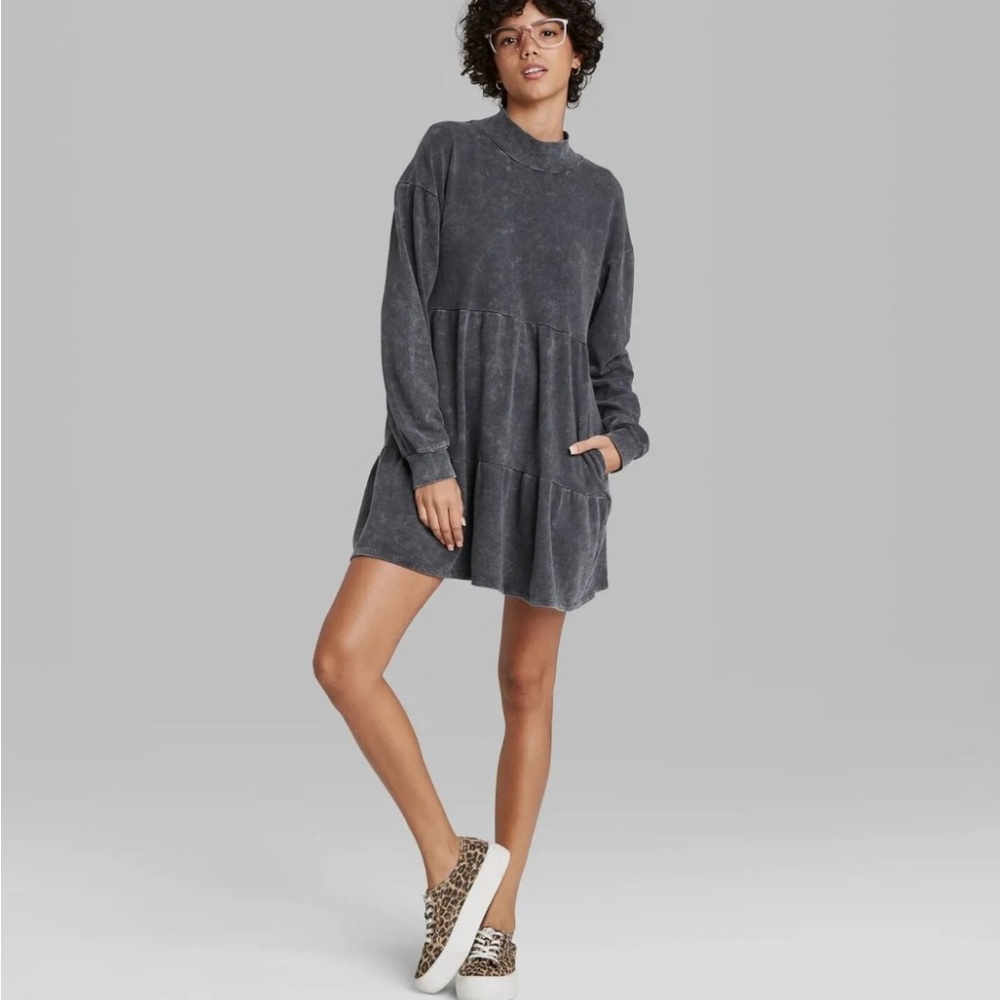 Wild Fable Women's Long Sleeve Sweatshirt Dress Washed Black Size XSmall | NWT